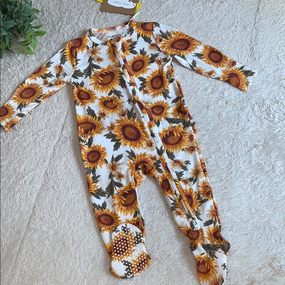 Angel Dear Other - NWT Angel Dear Sunflowers Yellow Brown Footie One Piece 6-9M Bamboo